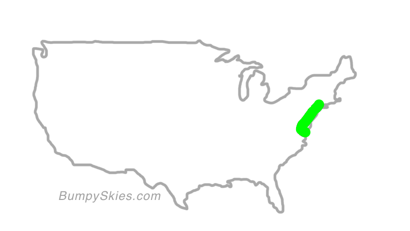 Map of continental US with illustrated flight path and turbulence forecast (described in text below)