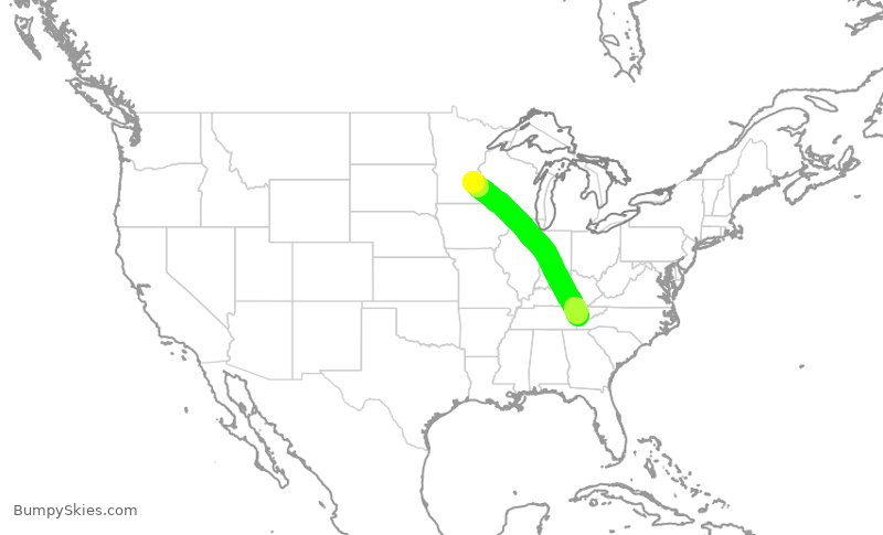 Turbulence forecast map for EDV5335, MSP to TYS