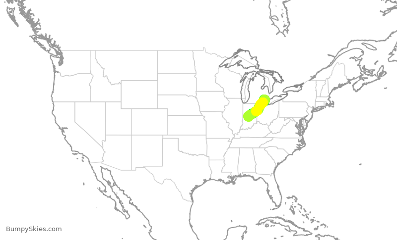 Turbulence forecast map for EDV5341, DTW to IND
