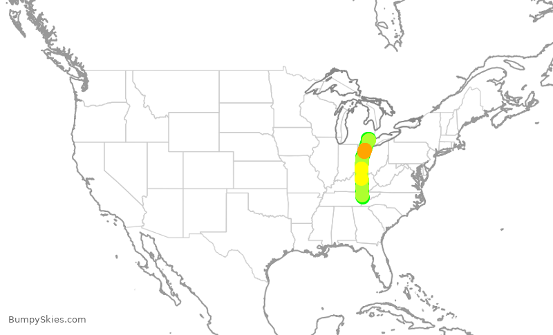 Turbulence forecast map for EDV5347, DTW to TYS