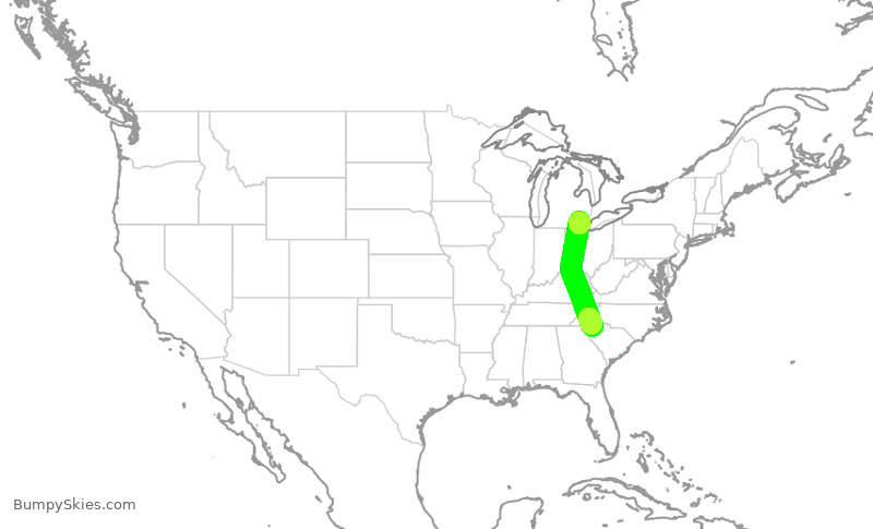 Turbulence forecast map for EDV5354, DTW to GSP