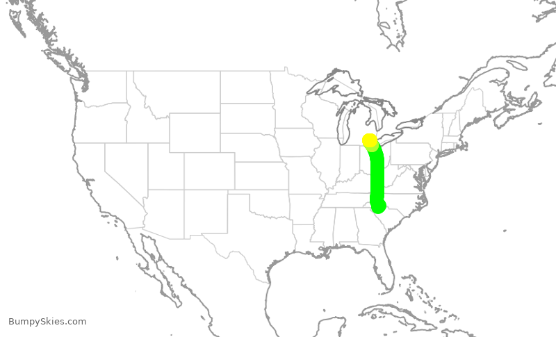 Turbulence forecast map for EDV5354, GSP to DTW