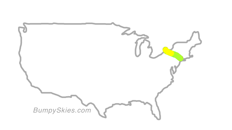Map of continental US with illustrated flight path and turbulence forecast (described in text below)