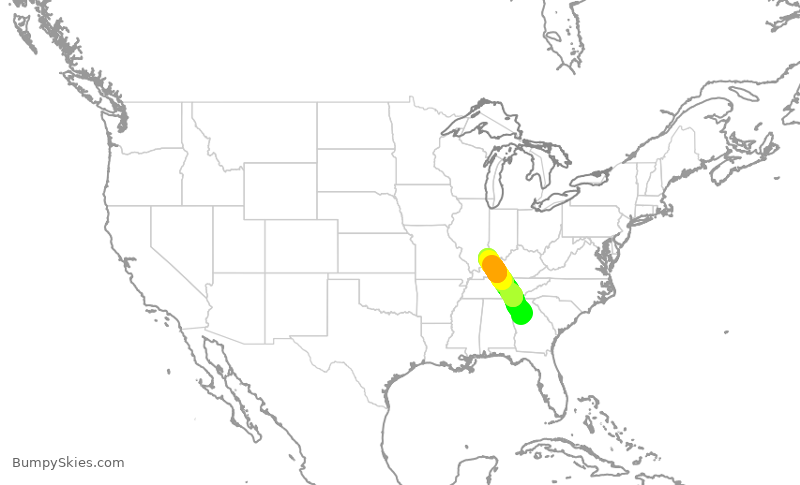Turbulence forecast map for EDV5372, ATL to EVV