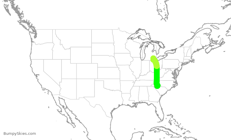 Turbulence forecast map for EDV5378, GSP to DTW