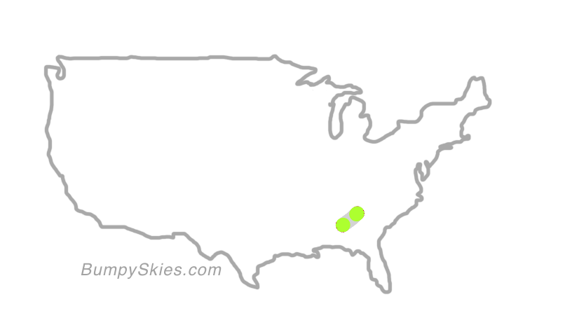 Map of continental US with illustrated flight path and turbulence forecast (described in text below)