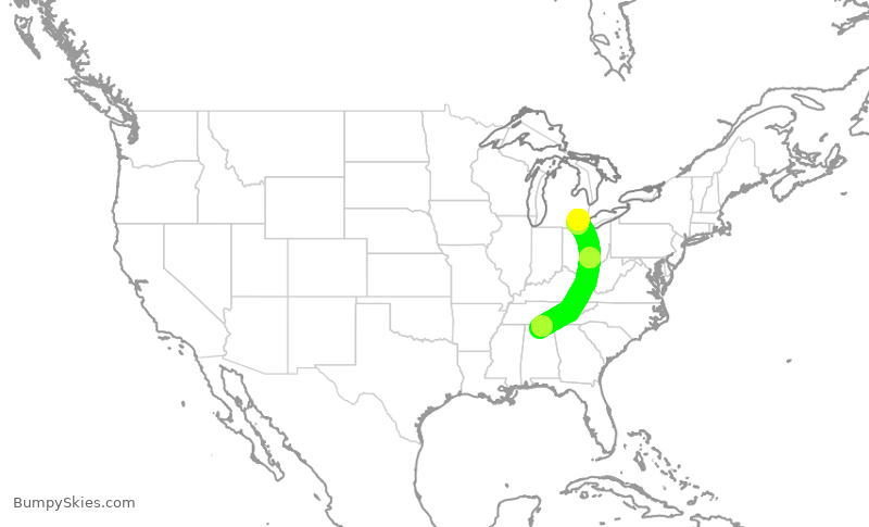 Turbulence forecast map for EDV5382, HSV to DTW