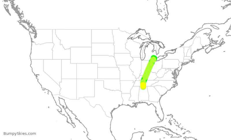 Turbulence forecast map for EDV5386, DTW to HSV