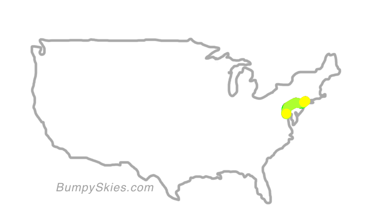 Map of continental US with illustrated flight path and turbulence forecast (described in text below)