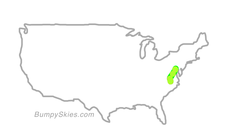 Map of continental US with illustrated flight path and turbulence forecast (described in text below)
