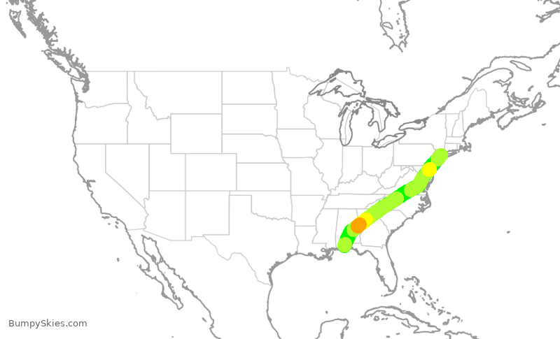 Turbulence forecast map for EDV5434, PNS to LGA