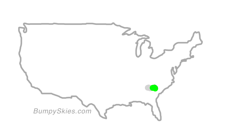 Map of continental US with illustrated flight path and turbulence forecast (described in text below)