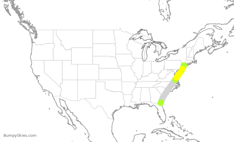 Turbulence forecast map for EDV5471, LGA to JAX