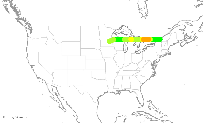 Turbulence forecast map for EDV5489, MSP to YUL