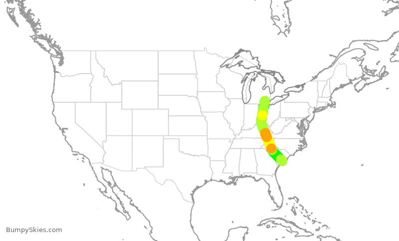 Turbulence forecast map for EDV5492, DTW to CHS