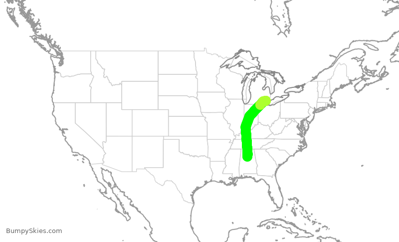 Turbulence forecast map for EDV5505, BHM to DTW