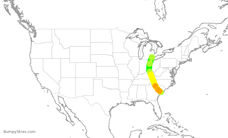 Turbulence forecast map for EDV5509, DTW to CHS