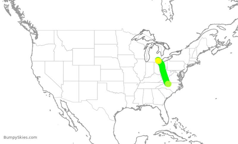 Turbulence forecast map for EDV5512, GSO to DTW