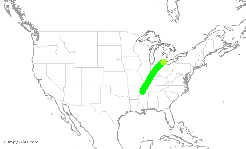 Turbulence forecast map for EDV5532, MEM to DTW
