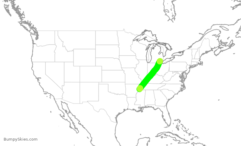 Turbulence forecast map for EDV5534, DTW to MEM