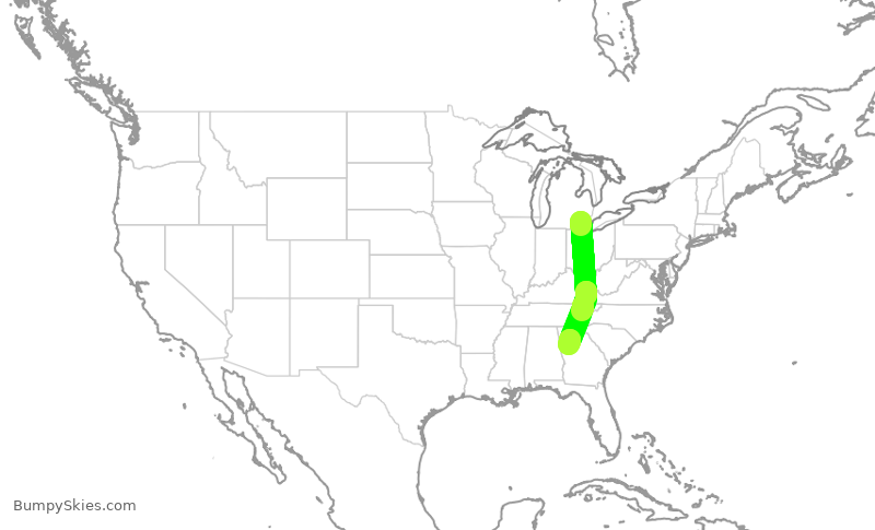 Turbulence forecast map for EDV5553, DTW to ATL