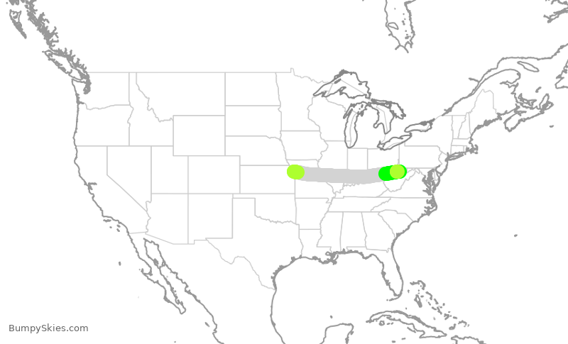 Turbulence forecast map for EDV5553, MCI to CKB