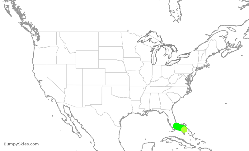 Turbulence forecast map for EGS625, YNN to FLL