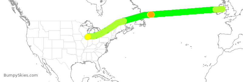 Turbulence forecast map for EIN124, ORD to IDW