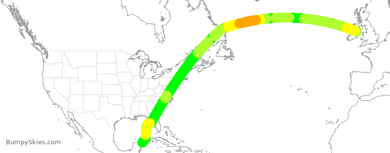 Turbulence forecast map for EIN143, DUB to CUN