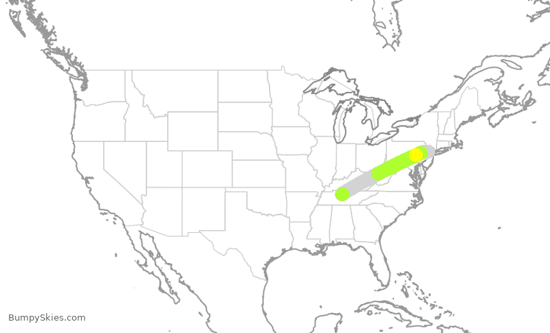 Turbulence forecast map for EJA115, MMU to BNA