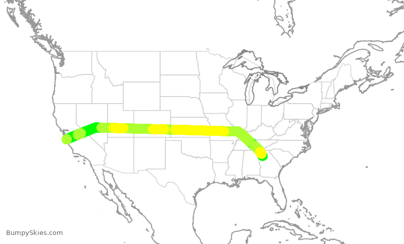 Turbulence forecast map for EJA128, PDK to MRY