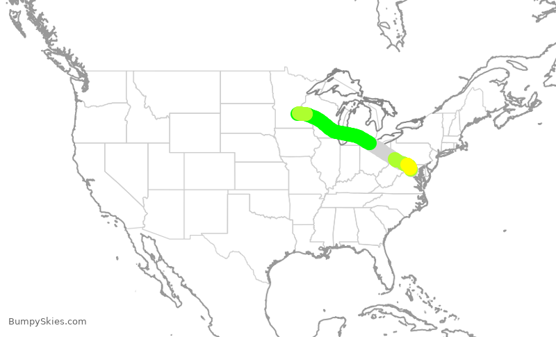 Turbulence forecast map for EJA162, IAD to MSP
