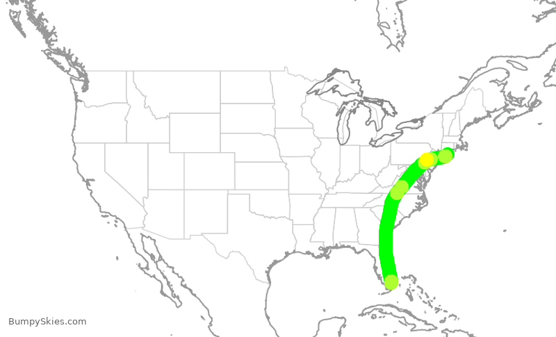 Turbulence forecast map for EJA179, FOK to OPF