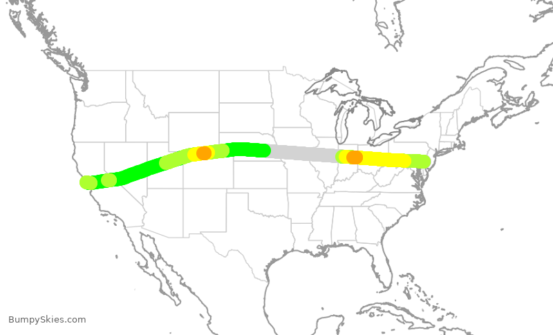 Turbulence forecast map for EJA200, PHL to SFO