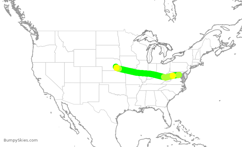 Turbulence forecast map for EJA228, IAD to KJYR