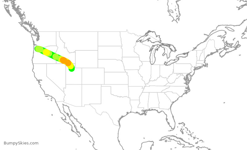 Turbulence forecast map for EJA228, UAO to SLC