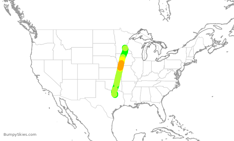 Turbulence forecast map for EJA238, DAL to MSP