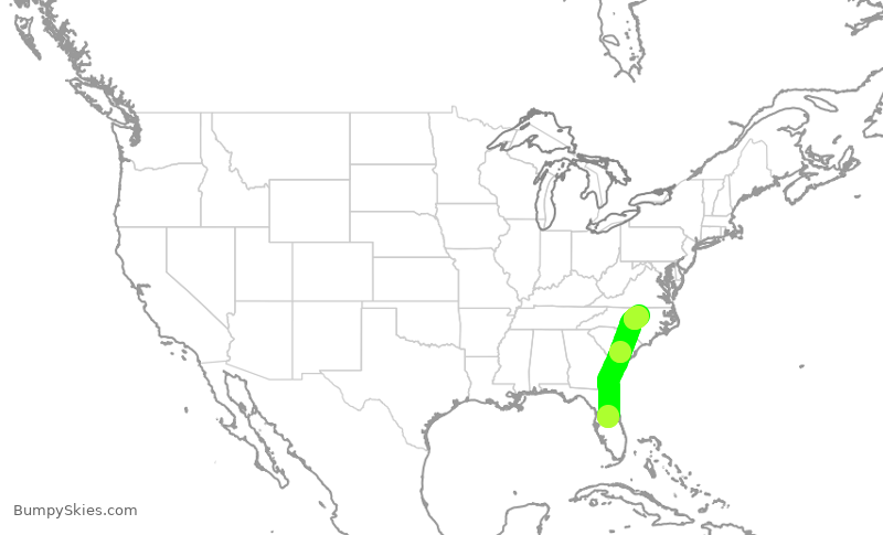 Turbulence forecast map for EJA253, ISM to RDU