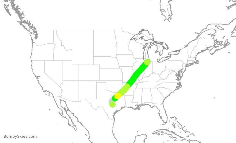 Turbulence forecast map for EJA254, AUS to SBN