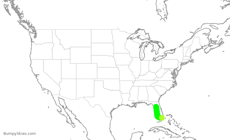 Turbulence forecast map for EJA288, OCF to MIA