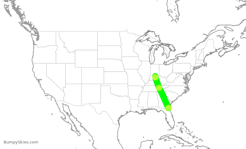 Turbulence forecast map for EJA292, JAX to KSER