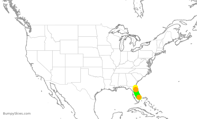Turbulence forecast map for EJA303, PBI to KJZI