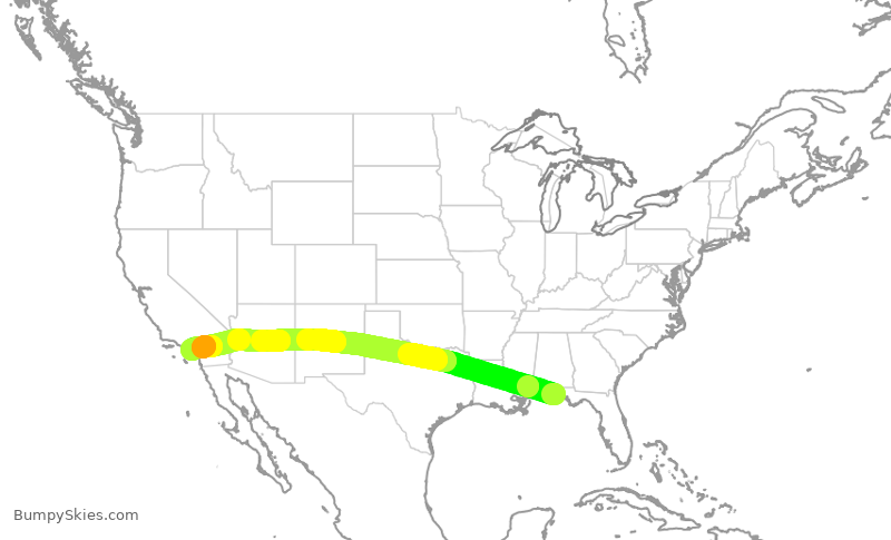 Turbulence forecast map for EJA307, DTS to SNA
