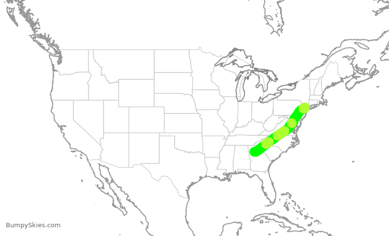 Turbulence forecast map for EJA314, PDK to TEB