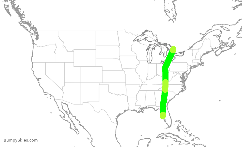 Turbulence forecast map for EJA327, PIE to YQA