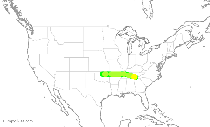 Turbulence forecast map for EJA333, SWO to RZR