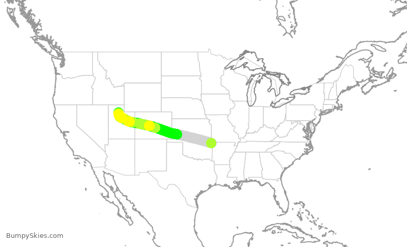 Turbulence forecast map for EJA333, XNA to SLC