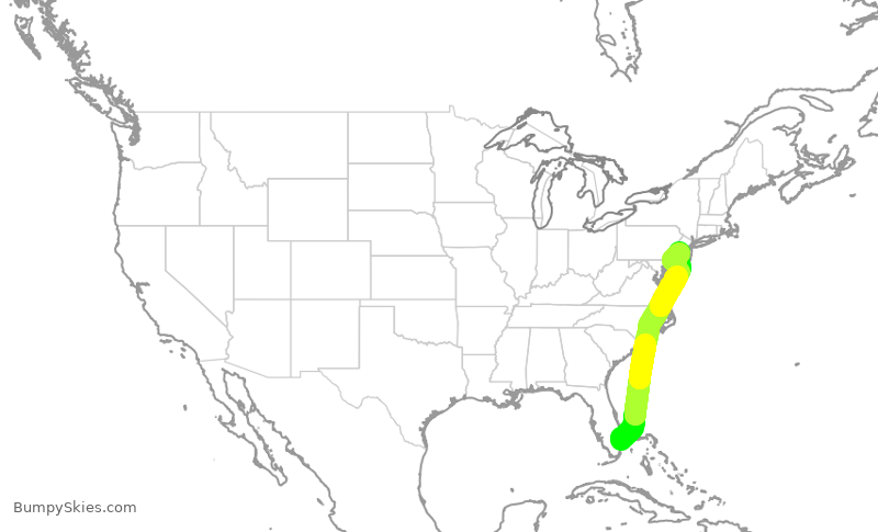 Turbulence forecast map for EJA335, BCT to TTN