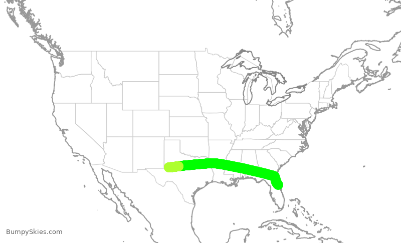 Turbulence forecast map for EJA335, KEVB to KMDD