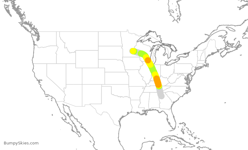 Turbulence forecast map for EJA347, PDK to FCM